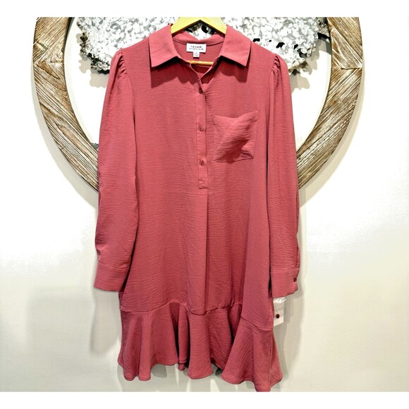 NWT Tahari Shirt Dress Women M Rose Pink Collared Long Sleeve Button Casual - Picture 1 of 12